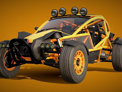 Yellow And Black Off Road Car With Large Tires And Roof Lights For Adventures 3d model