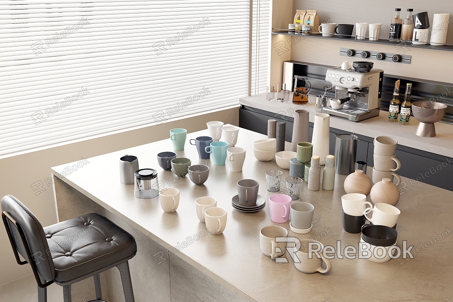 Ceramic Cup Glass Cup Plastic Cup Coffee Cup Cup Tea Cup Tea Pot Coffee Machine Storage Cabinet Bar and Chair model