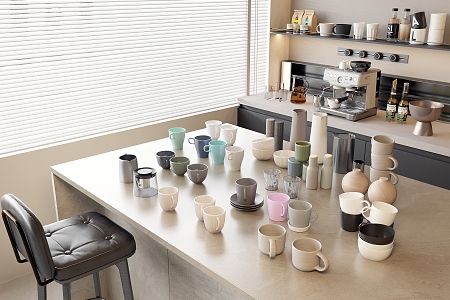 Ceramic Cup Glass Cup Plastic Cup Coffee Cup Tea Cup Tea Pot Coffee Machine Storage Cabinet Bar and Chair 3d model