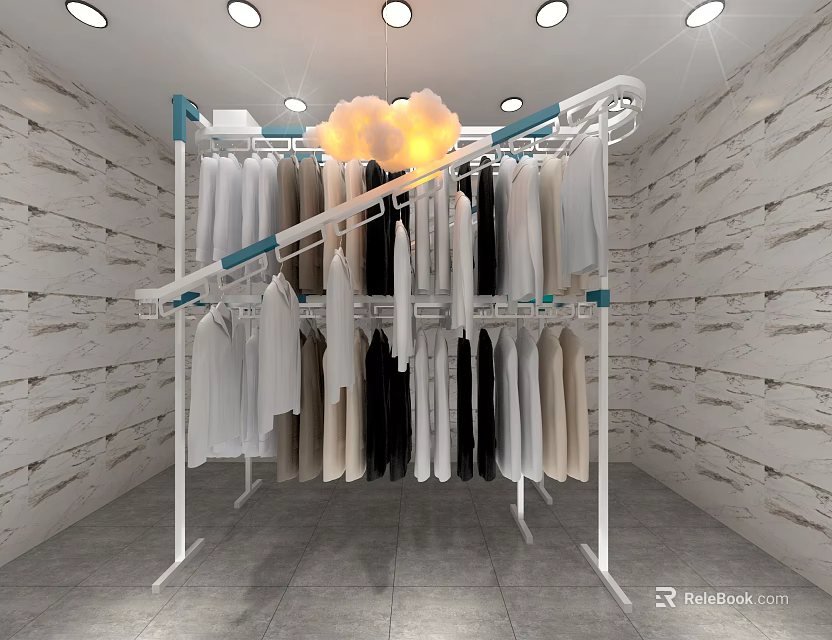 Clothes Drying Rack With Steam And Hanging Clothes In Modern Interior 3d model