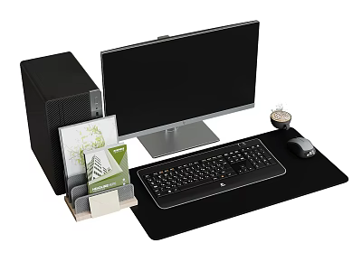 Computer combination computer keyboard books mouse office appliances mobile phone coffee 3d model