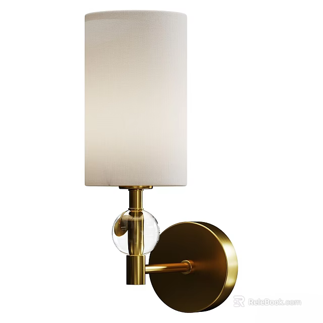 Modern Gold Brass Wall Lamp With White Fabric Shade And Glass Ball Decoration Design 3d model 
