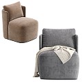 Modern Lounge Chair Cloth Wooden Pillow Plaid 3d model