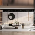 Modern Guest Restaurant Home Living Room Multi-Person Sofa Single Person Sofa Coffee Table Side Table Low Table Flower Pot Wall Decoration 3d model