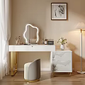 Modern Elegant Dressing Table With Gold Legs Irregular Mirror Marble Cabinet And Vase Cosmetics