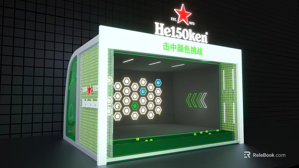 Heineken Color Challenge Interactive Booth With Green Lighting And Target Design 3d model