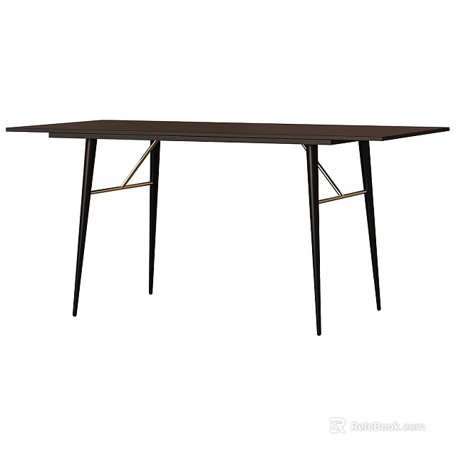 Modern Dining Table With Dark Wooden Surface And Geometric Metal Legs Design 3d model 