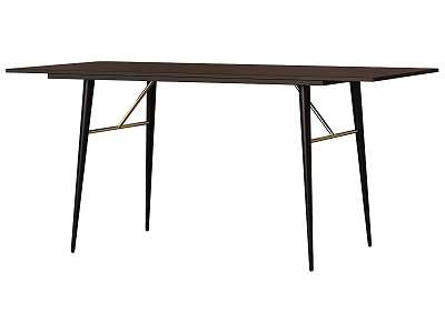 Modern Dining Table With Dark Wooden Surface And Geometric Metal Legs Design 3d model