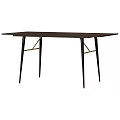 Modern Dining Table With Dark Wooden Surface And Geometric Metal Legs Design