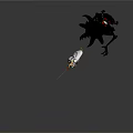 Sword Wielding Character Jumping Near Black Creature With Green Face And Red Comb