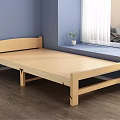 Light Wood Wooden Bed Frame In Modern Bedroom With Window And Potted Plant