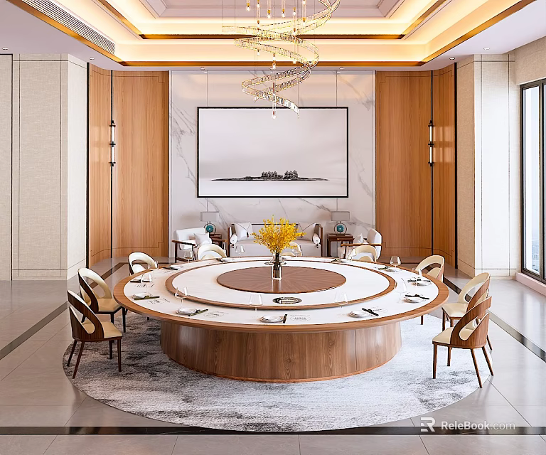 Luxurious Private Dining Room Interior With Round Table And Elegant Decor 3d model