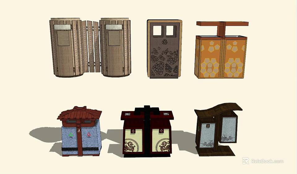 Public Facilities Featuring Diverse Styles Various Colors Decorative Patterns And Wooden Elements 3d model 