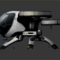 Futuristic Drone Robot With Four Propellers Mechanical Legs Silver White Body And Yellow Accents
