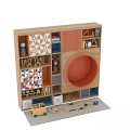 Wooden Side Cabinet With Round Orange Seat And Colorful Storage For Kids Toys Books