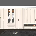 Modern Elegant White Wardrobe Interior Design With Glass Door Gold Handles And Decorative Shelf