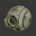 Futuristic Spherical Mechanical Device With Circular Lens Metallic Details And Surface Patterns