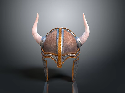 Viking Weapon Helmet With Horns Metal Leather And Golden Stripes Design 3d model