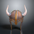 Viking Weapon Helmet With Horns Metal Leather And Golden Stripes Design