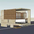 Modern Detached House With Wooden Panels Large Glass Windows And Stone Facade