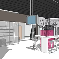 Black Exhibition Booth With Floral Patterns Tea Reading World Logo And Arched Design