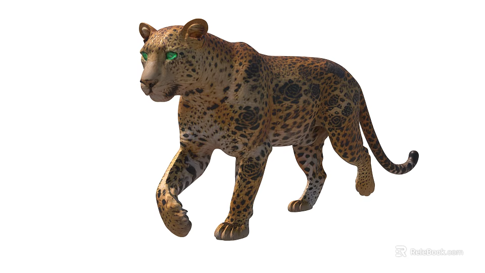 Realistic Leopard Patterned Reptile With Green Eyes Walking In Natural Posture 3d model 