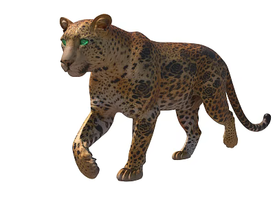 Realistic Leopard Patterned Reptile With Green Eyes Walking In Natural Posture 3d model