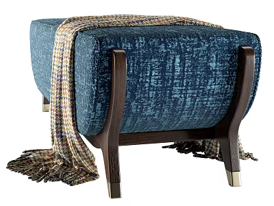 Blue Textured Fabric Single Sofa With Woven Blanket And Dark Wooden Legs 3d model