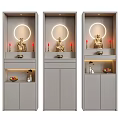 Buddhist Shrine Cabinet Design With Buddha Statue Red Candles And Circular Lighting