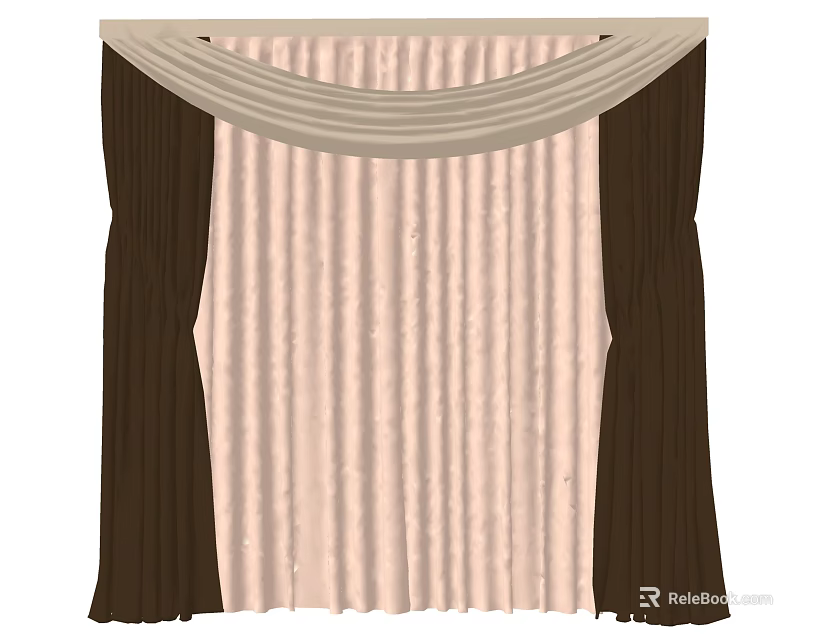Elegant Window Curtains With Light And Dark Tones Decorative Top Design 3d model