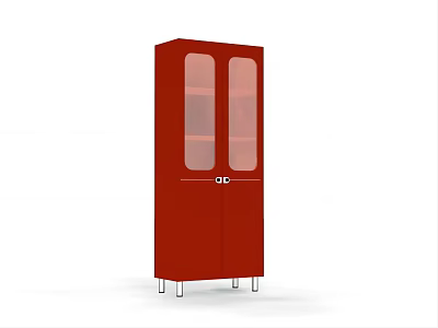 Red Entryway Side Cabinet with Glass Doors Internal Shelves and Metal Legs 3d model