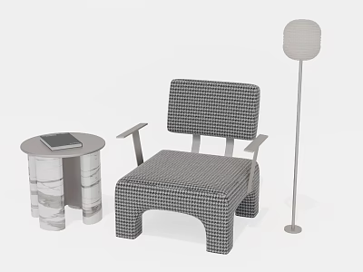 Modern Leisure Chair With Houndstooth Pattern Side Table And Floor Lamp 3d model