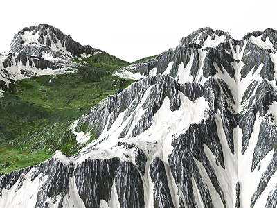 Garden Landscape With Snowy Mountain Peaks And Lush Green Vegetation 3d model