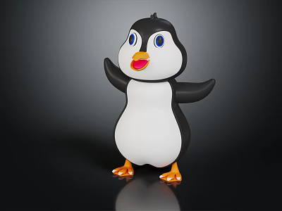 Cute Cartoon Penguin Character With Black White Body Blue Eyes Red Beak And Orange Feet 3d model