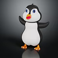 Cute Cartoon Penguin Character With Black White Body Blue Eyes Red Beak And Orange Feet