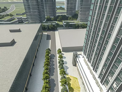 Aerial Planning View of Urban High Rise Buildings With Tree Lined Road And Greenery 3d model