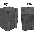 Stone Washbasins with Natural Textured Surface Square Shape and Wall Mounted Faucets