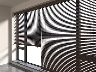 Modern Wooden Blinds With Slatted Design On Window For Interior Natural Light 3d model
