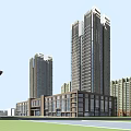 Modern High Rise Residential Building Community With Landscaped Layout And Facilities