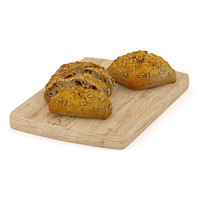 Sliced Whole Wheat Bread With Sunflower Seeds On Wooden Cutting Board 3d model