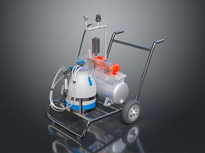 Mobile Home Cleaning Cart With Pressure Tank Hoses And Wheels 3d model