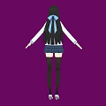 Woman in School Uniform White Jacket Blue Tie Plaid Skirt Standing Against Purple Background