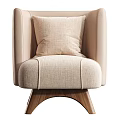 Modern Light Beige Accent Chair With Cushioned Backrest Seat And Wooden Legs