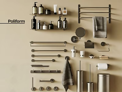 Poliform Modern Bathroom Accessories With Towel Bars Soap Dispensers Mirror Towel Toilet Brush Trash Can 3d model