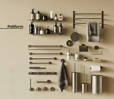 Poliform Modern Bathroom Accessories With Towel Bars Soap Dispensers Mirror Towel Toilet Brush Trash Can 3d model