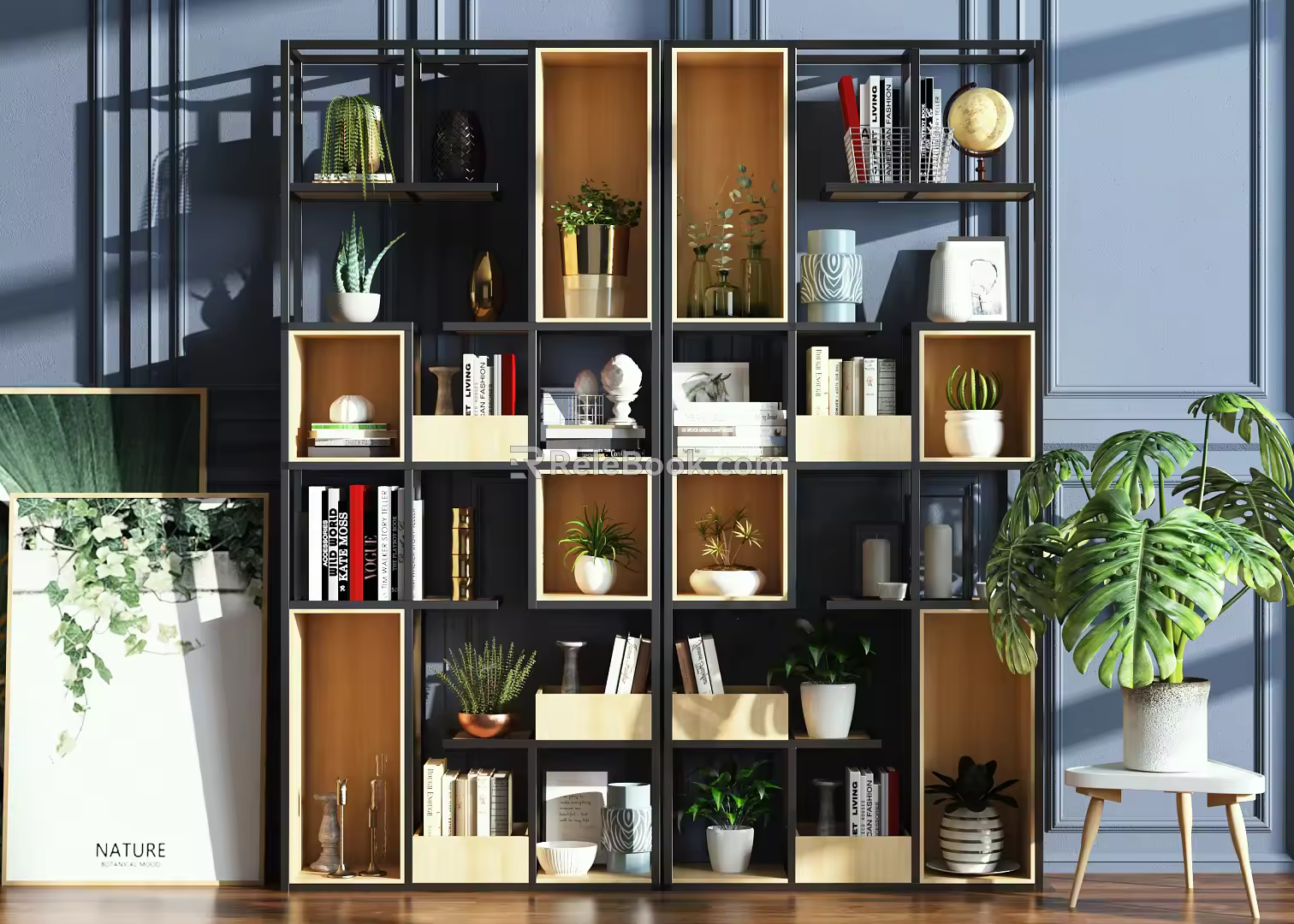 Industrial LOFT Bookshelf Iron Screen Partition Decorative Cabinet Combination 3d model