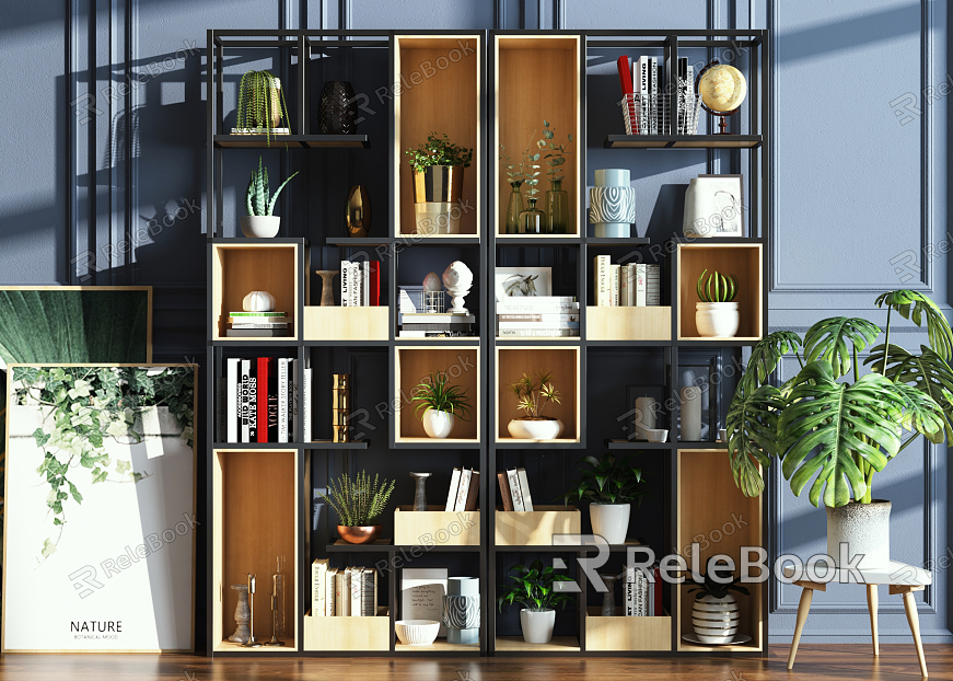 Industrial LOFT Bookshelf Iron Screen Partition Decorative Cabinet Combination model