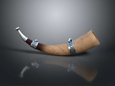 Brown Horn Household Item With Silver Metal Decorative Rings And Reflective Surface 3d model