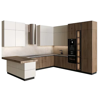 Modern Kitchen Interior Design With Island Counter White Wooden Cabinets And Appliances 3d model