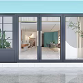 Modern Beauty Hair Salon Interior With Teal Wall White Marble Floor And Product Display Shelves